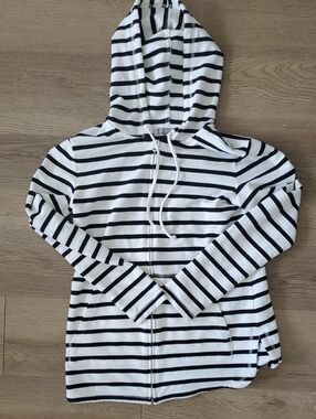 Talbots Black and White Striped Zip Hoodie